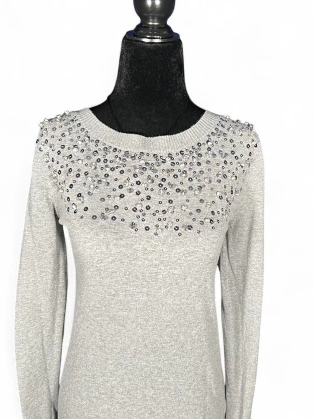 Express Grey Beaded Embellished Sweater M